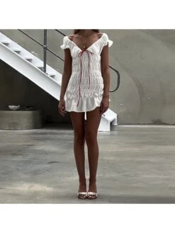 Lace Up Ruched V Neck Mini Dress 23 Lace Up Ruched V Neck Mini Dress -Define Your Shop P 20240514091004009 674