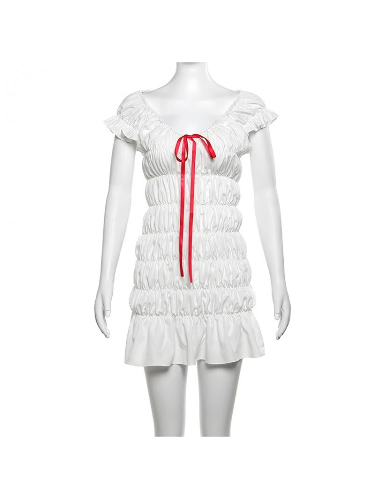 Lace Up Ruched V Neck Mini Dress 12 Lace Up Ruched V Neck Mini Dress - Image 10