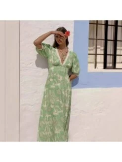 Define Your Shop 8 Patchwork V Neck A-line Short Sleeve Dress