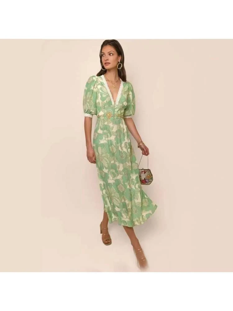 Patchwork V Neck A-line Short Sleeve Dress 6 Patchwork V Neck A-line Short Sleeve Dress - Image 4