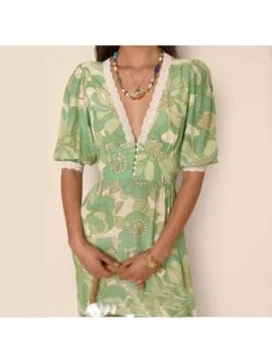 Patchwork V Neck A-line Short Sleeve Dress 18 Patchwork V Neck A-line Short Sleeve Dress -Define Your Shop P 20240515134013072 670