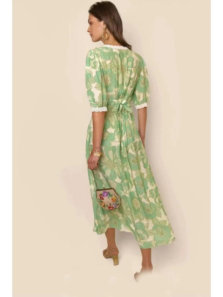 Patchwork V Neck A-line Short Sleeve Dress 10 Patchwork V Neck A-line Short Sleeve Dress - Image 8