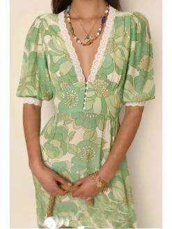 Patchwork V Neck A-line Short Sleeve Dress 23 Patchwork V Neck A-line Short Sleeve Dress -Define Your Shop P 20240515134015826 781