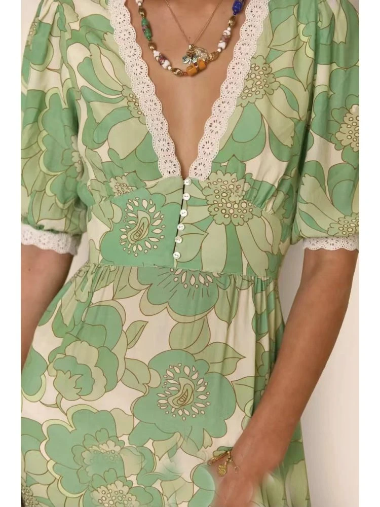 Patchwork V Neck A-line Short Sleeve Dress 13 Patchwork V Neck A-line Short Sleeve Dress - Image 11