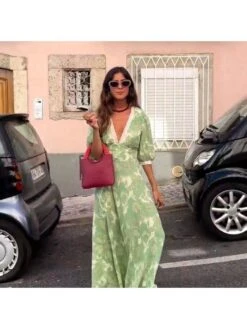 Patchwork V Neck A-line Short Sleeve Dress 25 Patchwork V Neck A-line Short Sleeve Dress -Define Your Shop P 20240515134017024 619