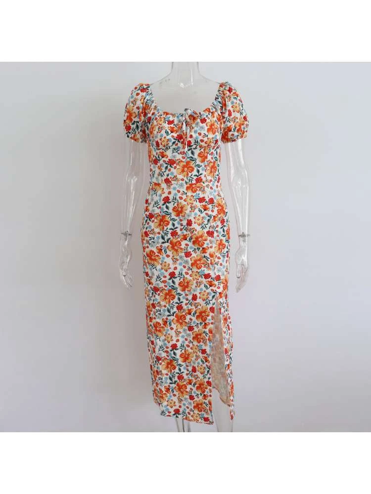 Square Neck Puff Sleeve Fitted Short Sleeve Dress 4 Square Neck Puff Sleeve Fitted Short Sleeve Dress - Image 2