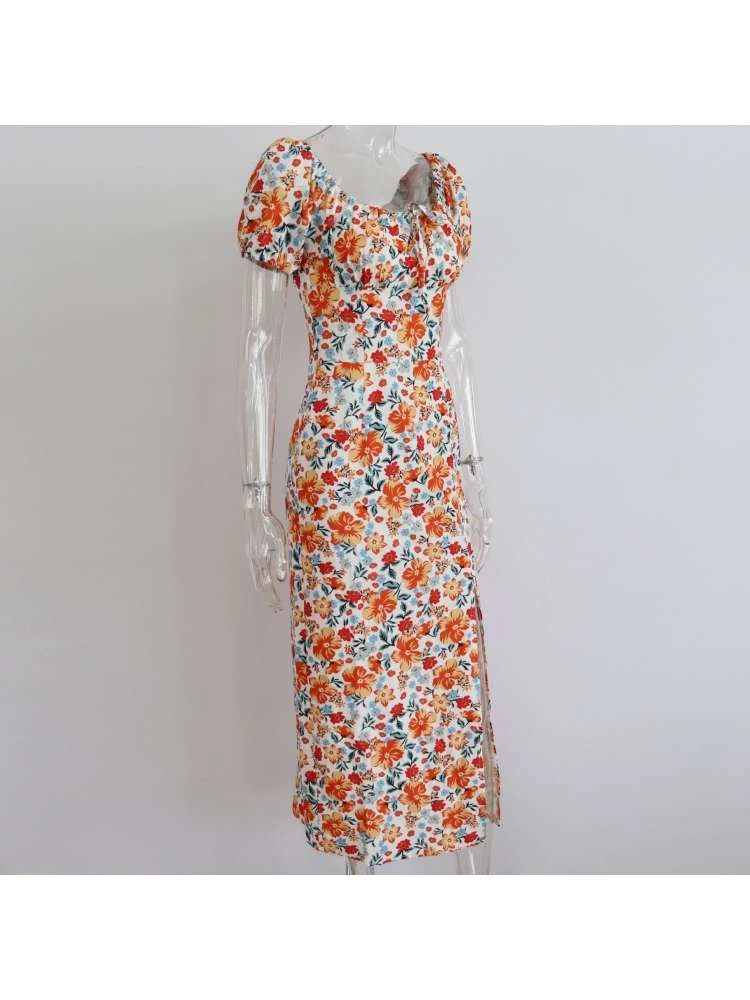 Square Neck Puff Sleeve Fitted Short Sleeve Dress 5 Square Neck Puff Sleeve Fitted Short Sleeve Dress - Image 3