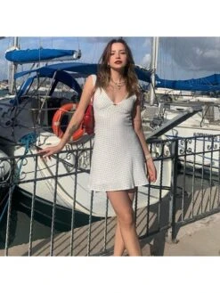 Dots V Neck Sleeveless Mini Dress -Define Your Shop P 20240518164004872 995