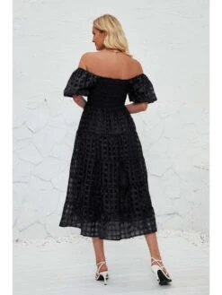 Patchwork Square Neck Puff Sleeve Short Sleeve Dress -Define Your Shop P 20240520171022819 590