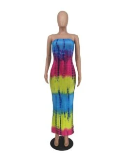 Colorblock Tie Dye Strapless Maxi Dress -Define Your Shop P 20240521152521283 534