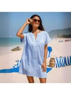 Striped Loose Short Sleeve Blouse Dress -Define Your Shop P 20240524101009042 488