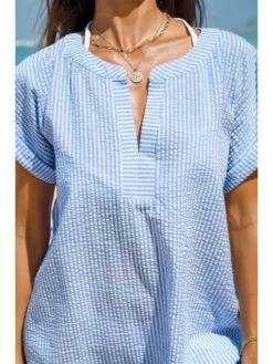 Striped Loose Short Sleeve Blouse Dress -Define Your Shop P 20240524101010812 837