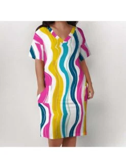 Colorblock Loose Short Sleeve Dress