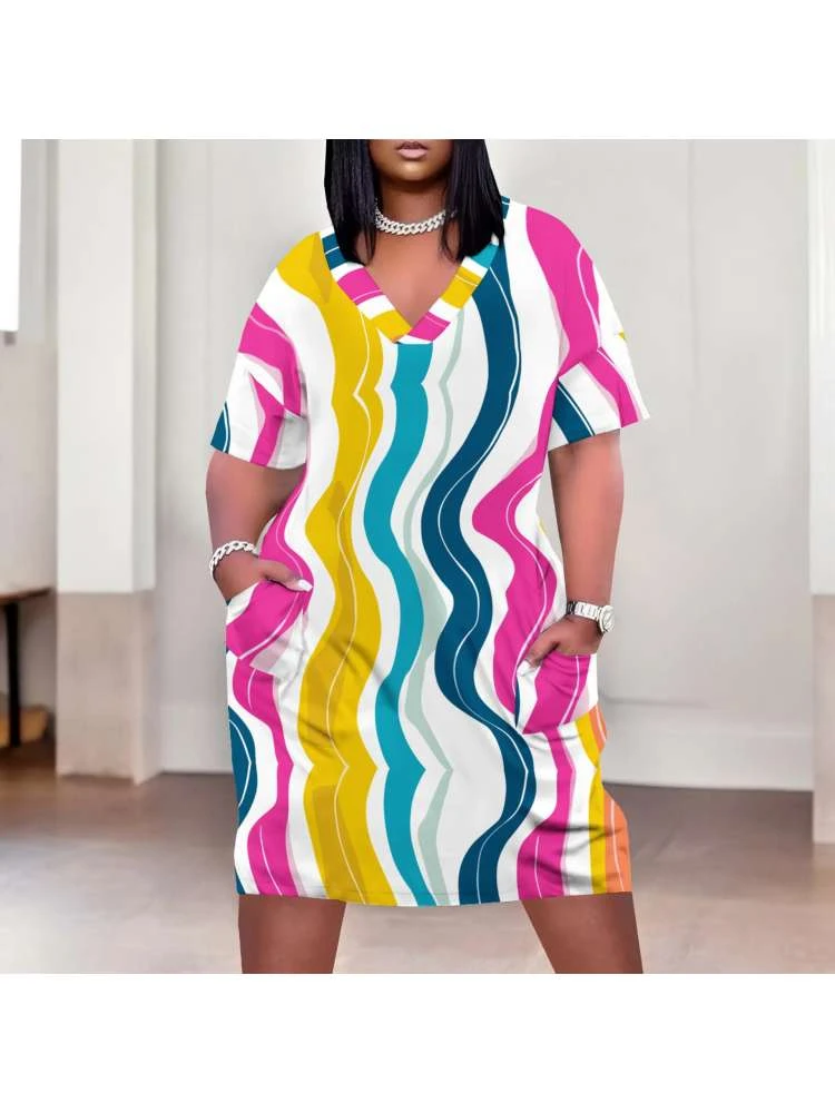 Colorblock Loose Short Sleeve Dress 4 Colorblock Loose Short Sleeve Dress - Image 2