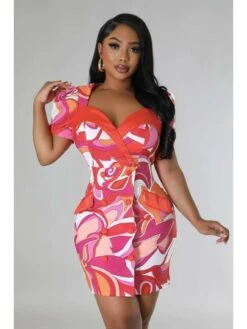 Colorblock Buckle V Neck Mini Dress