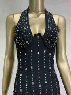 Halter Rhinestone Backless Midi Dresses -Define Your Shop P 20240528153024039 354