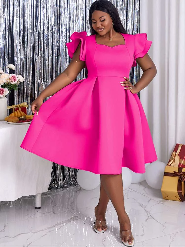 Patchwork Square Neck Petal Sleeve Short Sleeve Dress 3 Patchwork Square Neck Petal Sleeve Short Sleeve Dress