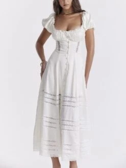 Lacework Ruched Puff Sleeve A-line Dress -Define Your Shop P 20240530142540039 159