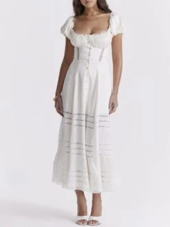 Lacework Ruched Puff Sleeve A-line Dress -Define Your Shop P 20240530142540683 653