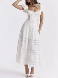 Lacework Ruched Puff Sleeve A-line Dress -Define Your Shop P 20240530142541254 236