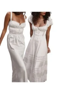 Lacework Ruched Puff Sleeve A-line Dress -Define Your Shop P 20240530142542441 186