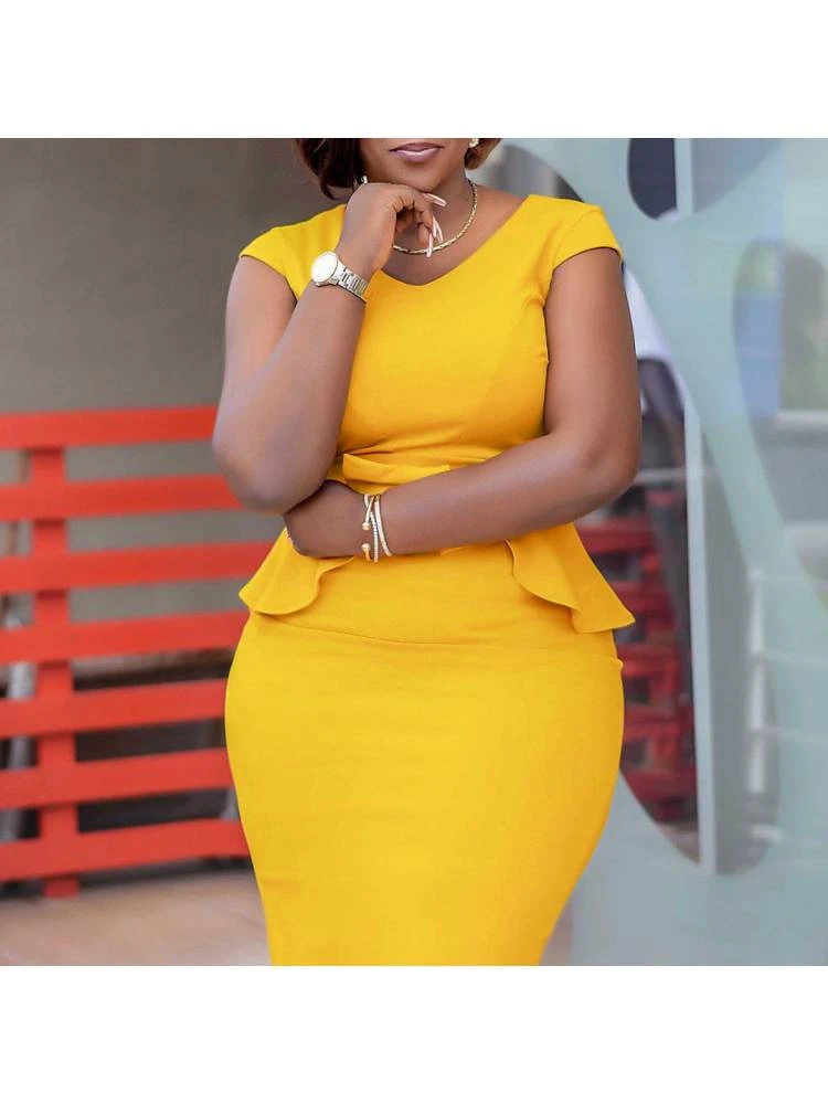 Bow Patchwork V Neck Short Sleeve Midi Dress 6 Bow Patchwork V Neck Short Sleeve Midi Dress - Image 4