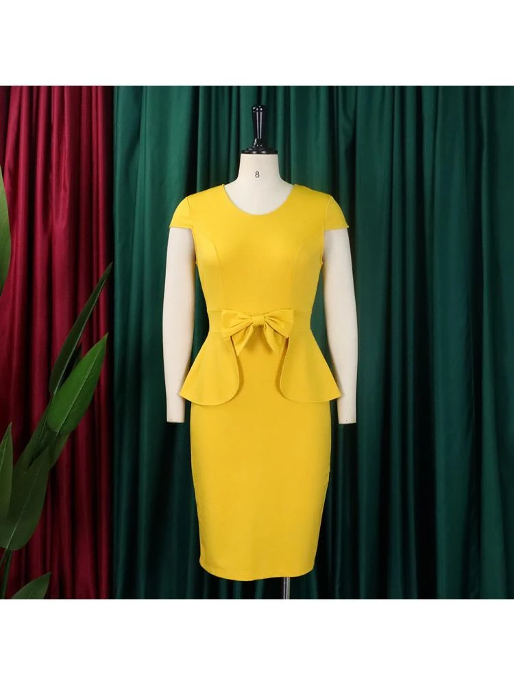 Bow Patchwork V Neck Short Sleeve Midi Dress 7 Bow Patchwork V Neck Short Sleeve Midi Dress - Image 5