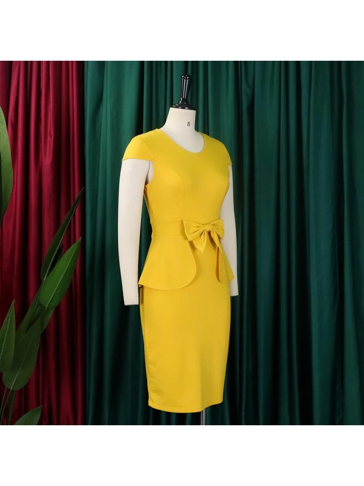 Bow Patchwork V Neck Short Sleeve Midi Dress 8 Bow Patchwork V Neck Short Sleeve Midi Dress - Image 6