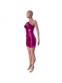 Metallic One-shoulder Bodycon Sleeveless Dresses -Define Your Shop P 20240603155510044 649