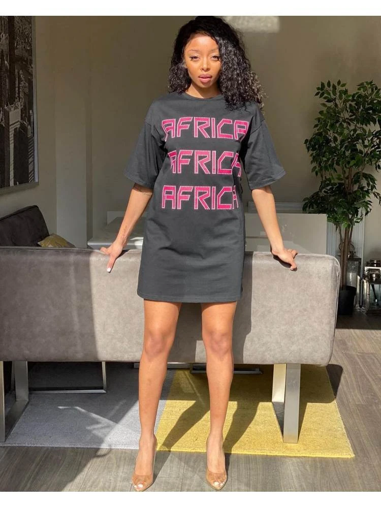 Letter Pattern Loose Short Sleeve Dress 3 Letter Pattern Loose Short Sleeve Dress