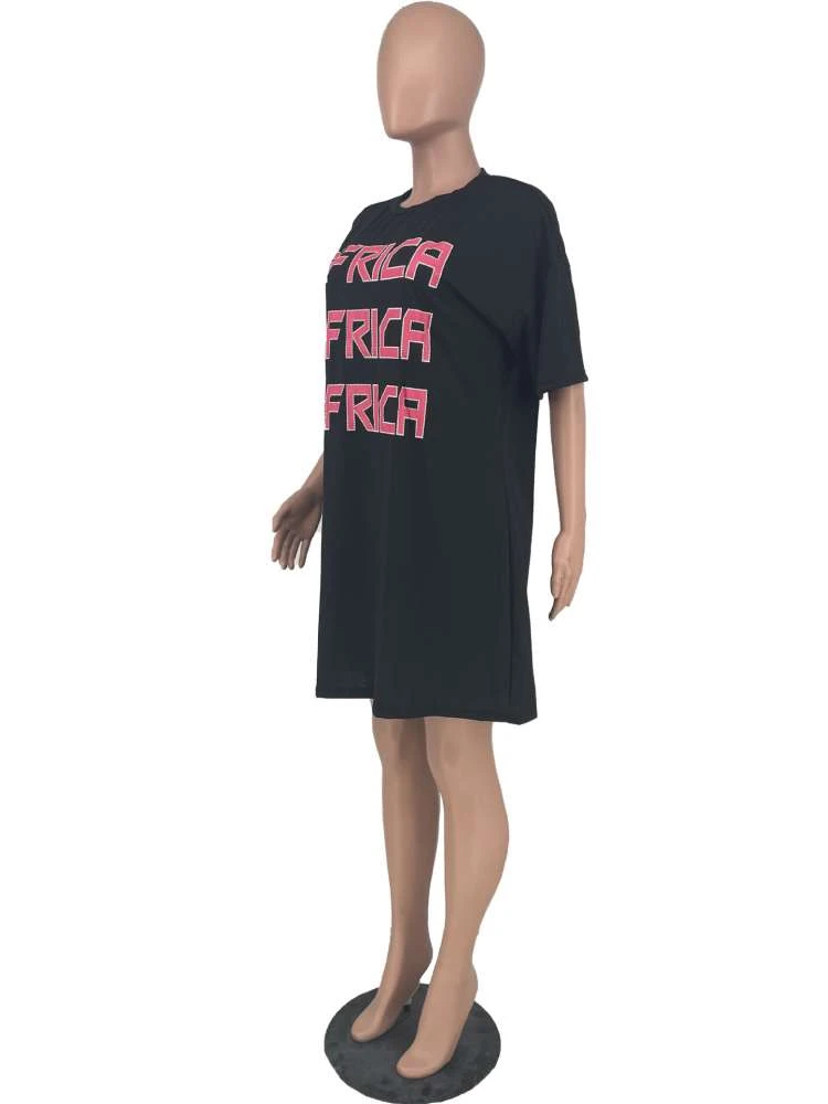 Letter Pattern Loose Short Sleeve Dress 5 Letter Pattern Loose Short Sleeve Dress - Image 3