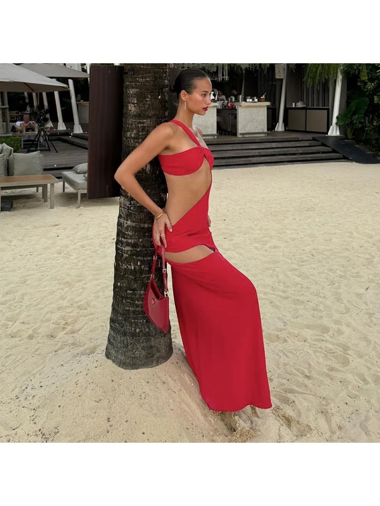 Knot Hollow Out One Shoulder Maxi Dress 4 Knot Hollow Out One Shoulder Maxi Dress - Image 2