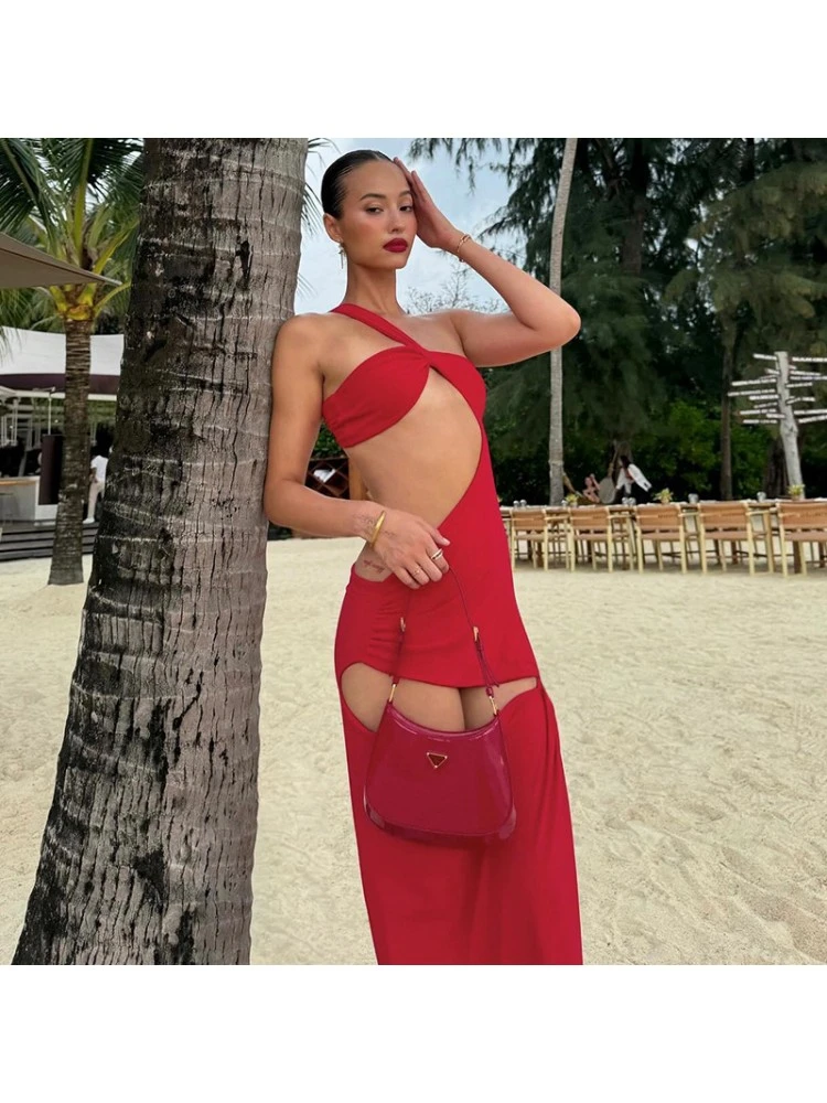 Knot Hollow Out One Shoulder Maxi Dress 5 Knot Hollow Out One Shoulder Maxi Dress - Image 3