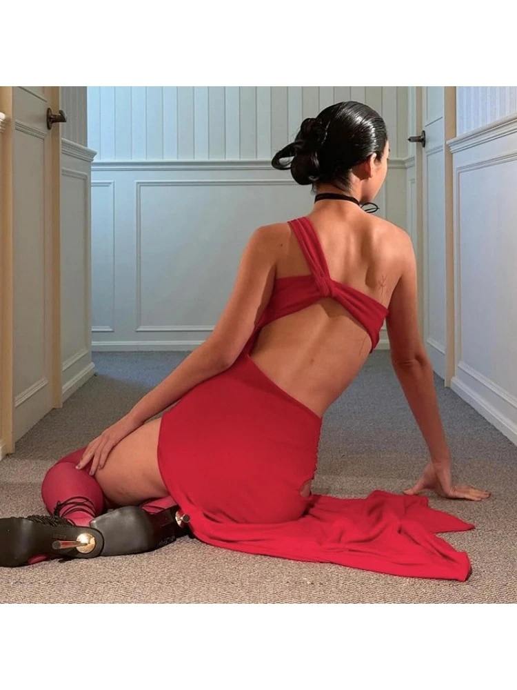 Knot Hollow Out One Shoulder Maxi Dress 10 Knot Hollow Out One Shoulder Maxi Dress - Image 8