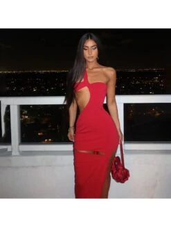 Knot Hollow Out One Shoulder Maxi Dress 30 Knot Hollow Out One Shoulder Maxi Dress -Define Your Shop P 20240605184022499 545