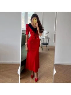 Doll Collar Puff Sleeve Fitted Short Sleeve Dress