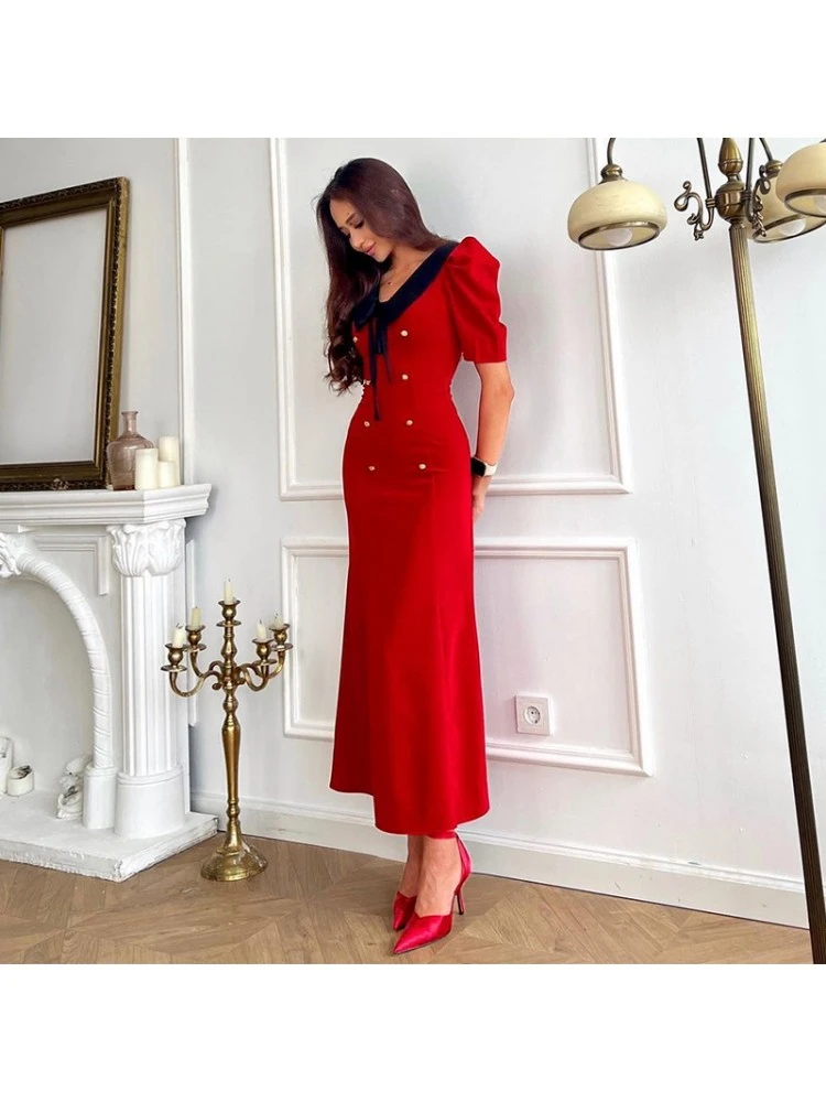 Doll Collar Puff Sleeve Fitted Short Sleeve Dress 4 Doll Collar Puff Sleeve Fitted Short Sleeve Dress - Image 2