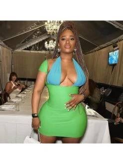 Colorblock Halter Short Sleeve Mini Dress 18 Colorblock Halter Short Sleeve Mini Dress -Define Your Shop P 20240606184007102 618