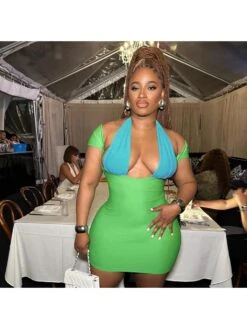 Colorblock Halter Short Sleeve Mini Dress 19 Colorblock Halter Short Sleeve Mini Dress -Define Your Shop P 20240606184007735 263