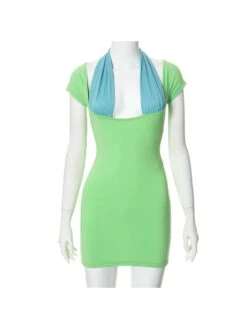 Colorblock Halter Short Sleeve Mini Dress 23 Colorblock Halter Short Sleeve Mini Dress -Define Your Shop P 20240606184009769 528