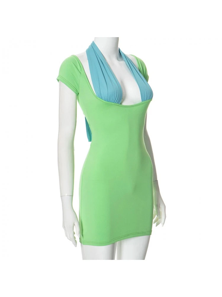 Colorblock Halter Short Sleeve Mini Dress 10 Colorblock Halter Short Sleeve Mini Dress - Image 8