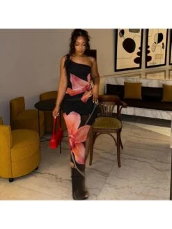 Flower Perspective One Shoulder Maxi Dress -Define Your Shop P 20240607162835722 297