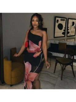 Flower Perspective One Shoulder Maxi Dress -Define Your Shop P 20240607162838741 427