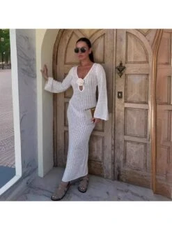 Flower Hollow-out Knitting Long Sleeves Dress 21 Flower Hollow-out Knitting Long Sleeves Dress -Define Your Shop P 20240608083601981 484