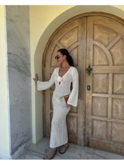 Flower Hollow-out Knitting Long Sleeves Dress 23 Flower Hollow-out Knitting Long Sleeves Dress -Define Your Shop P 20240608083603182 143