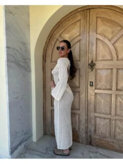 Flower Hollow-out Knitting Long Sleeves Dress 25 Flower Hollow-out Knitting Long Sleeves Dress -Define Your Shop P 20240608083604598 842