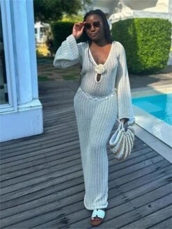 Flower Hollow-out Knitting Long Sleeves Dress 27 Flower Hollow-out Knitting Long Sleeves Dress -Define Your Shop P 20240608083605984 325