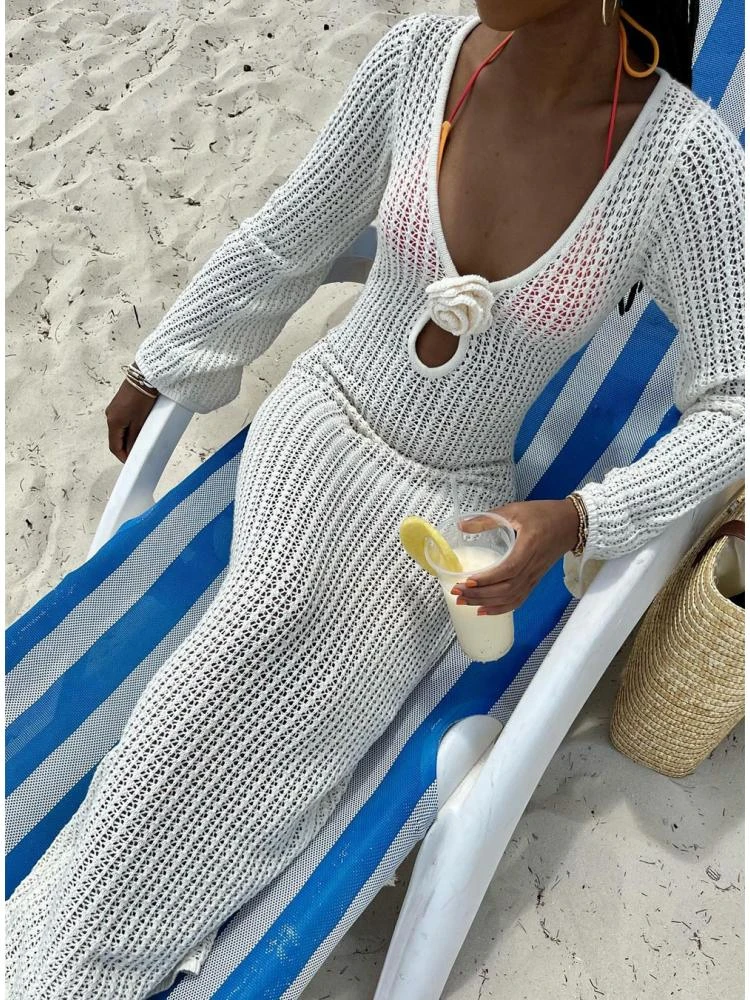 Flower Hollow-out Knitting Long Sleeves Dress 13 Flower Hollow-out Knitting Long Sleeves Dress - Image 11