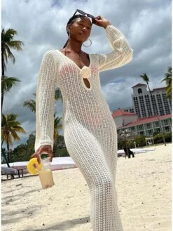 Flower Hollow-out Knitting Long Sleeves Dress 32 Flower Hollow-out Knitting Long Sleeves Dress -Define Your Shop P 20240608083609680 805