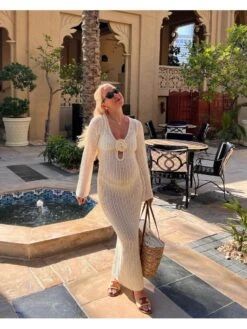 Flower Hollow-out Knitting Long Sleeves Dress 34 Flower Hollow-out Knitting Long Sleeves Dress -Define Your Shop P 20240608083611069 663